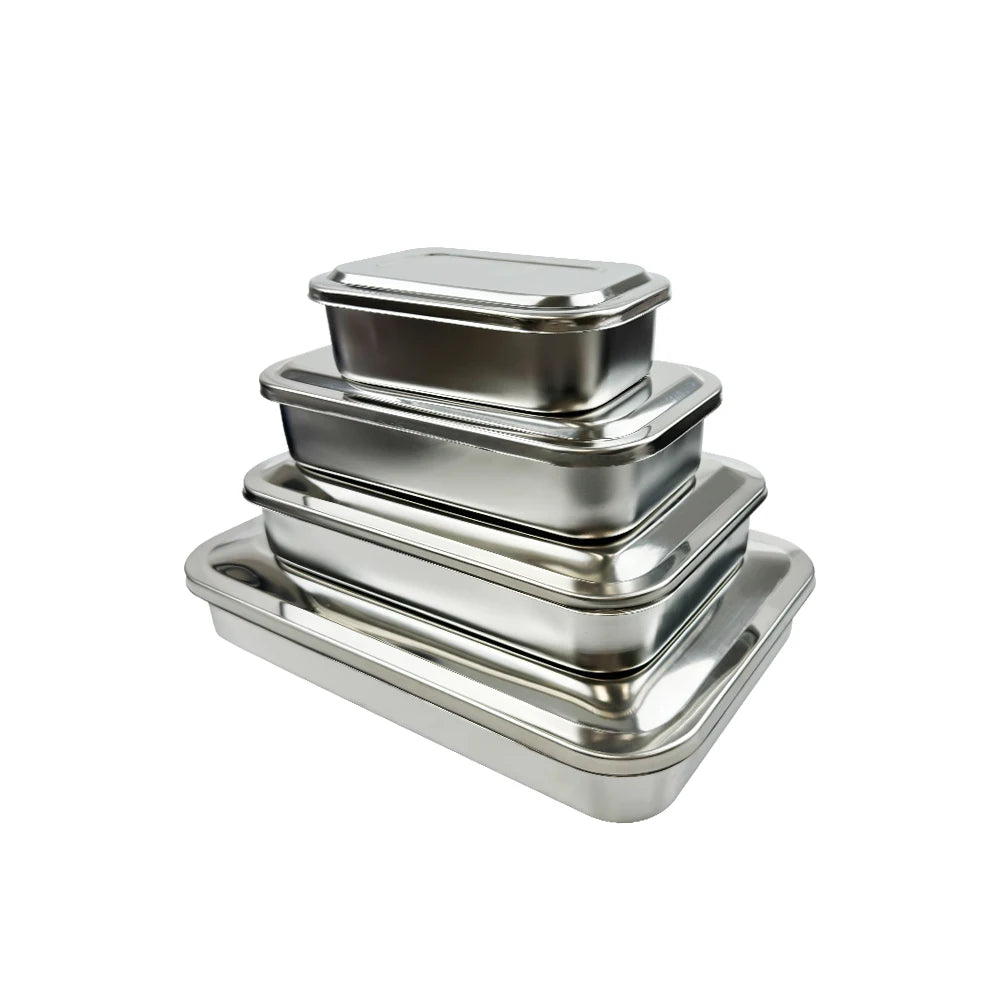 Stainless Steel Dental Instruments Tray with Lid – Surgical Sterilization & Disinfection Container
