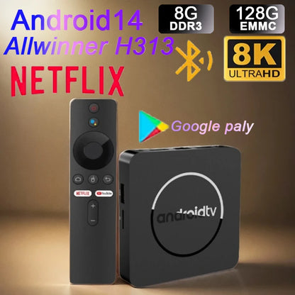 Q10 Android 14 TV Box – Allwinner H313 8K Media Player with 64GB/128GB ROM, Dual WiFi 2.4G&5G, Voice Control Set-Top Box