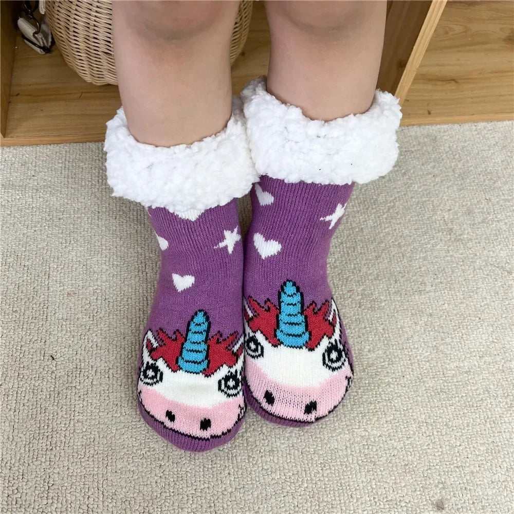 Fuzzy Plush Winter Socks - Warm Non-Slip Snowflake Slipper Socks for Women, Home & Sleeping