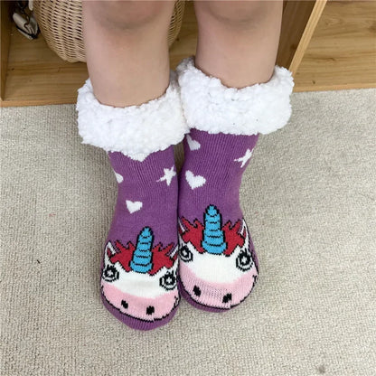 Fuzzy Plush Winter Socks - Warm Non-Slip Snowflake Slipper Socks for Women, Home & Sleeping