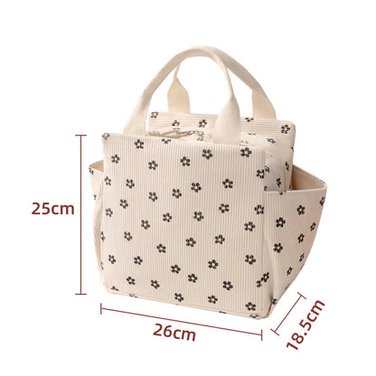 12L Insulated Lunch Box Bag — Thickened Aluminum Foil, Waterproof & Oil-Proof Printed Corduroy Meal Bag
