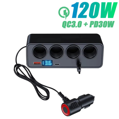 Car Cigarette Lighter USB Charger Splitter - 35W PD & QC3.0 Multi-Port 12V/24V Car Power Adapter with USB-C