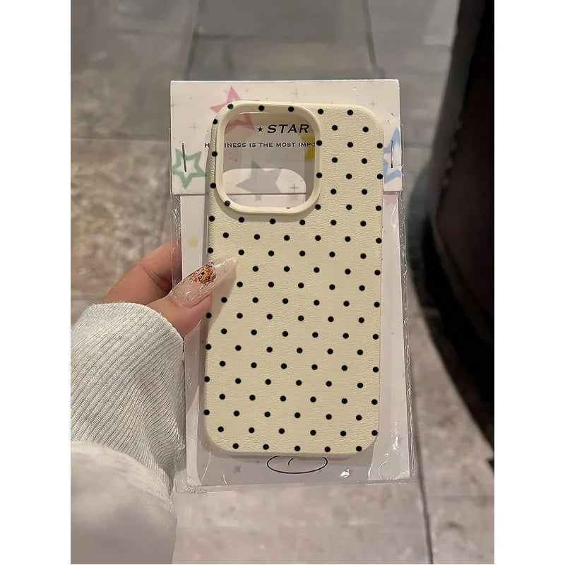 White Polka Dot Phone Case - Full Coverage TPU Shockproof Protective Cover for iPhone 11 12 13 14 15 16 Pro Max