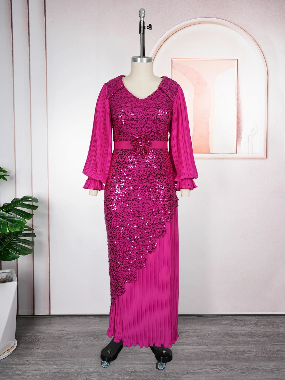 Elegant African Dresses for Women - Plus Size Sequin Dashiki Ankara Maxi Evening Party Dress