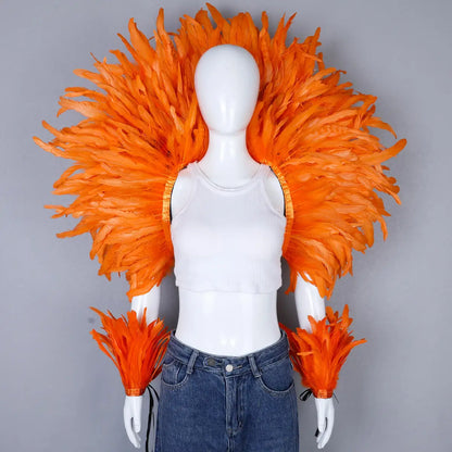 Women’s 2-Piece Feather Shawl Set - Elegant Punk-Style Cosplay Accessories for Halloween, Masquerade Balls, Parties, and Carnivals