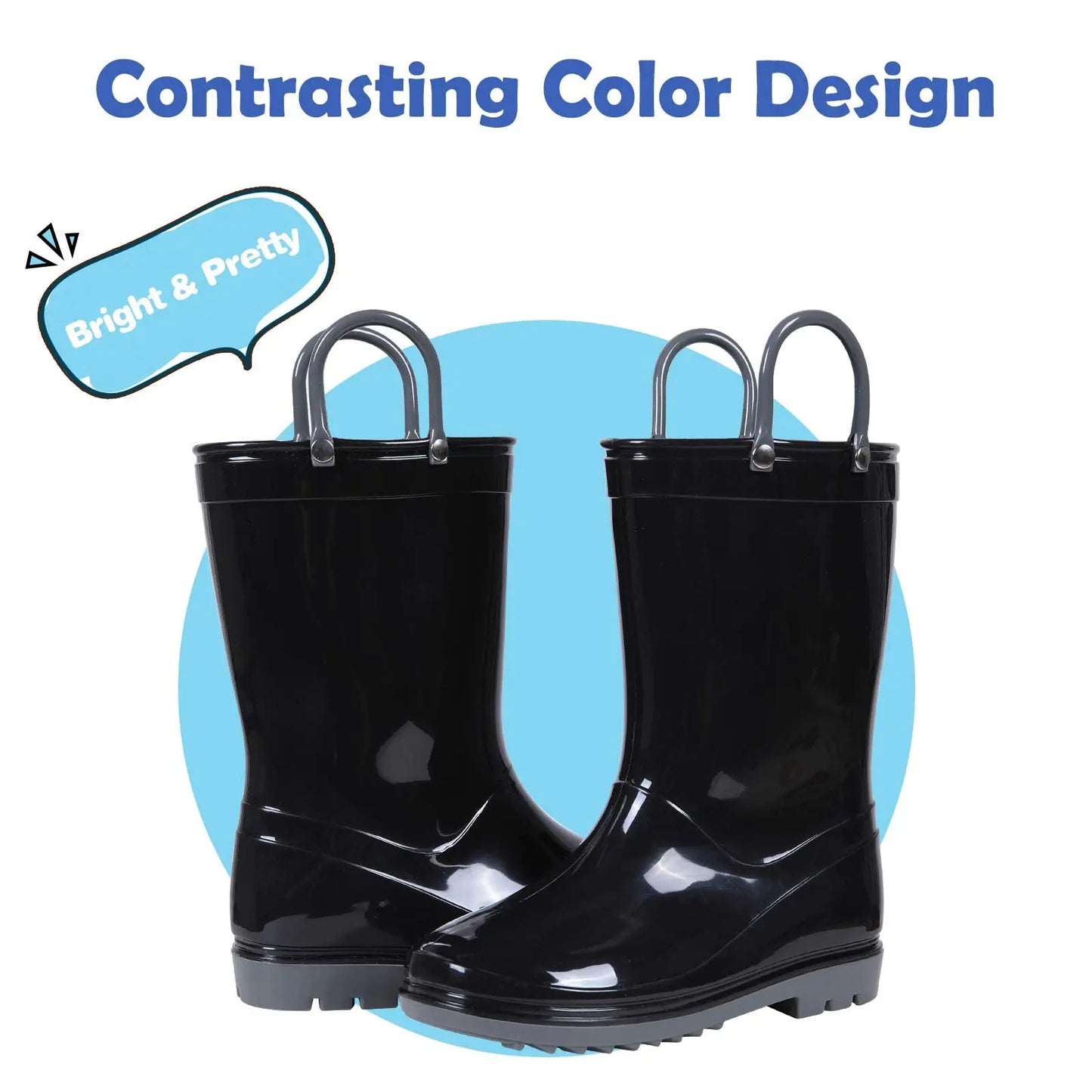 Shevalues Kids Waterproof Rain Boots – Non-Slip Toddler Boots with Easy-On Handles for Boys & Girls