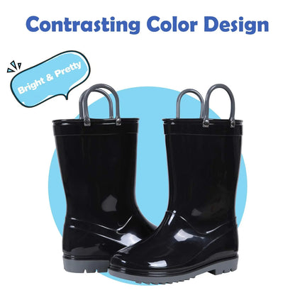 Shevalues Kids Waterproof Rain Boots – Non-Slip Toddler Boots with Easy-On Handles for Boys & Girls