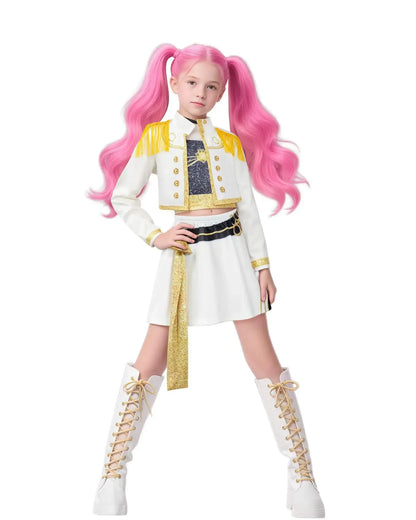 Girls Zoey Rumi Cosplay Costume – Kids Mira Outfit for Stage Performance, Halloween & Animated Movie Dress-Up