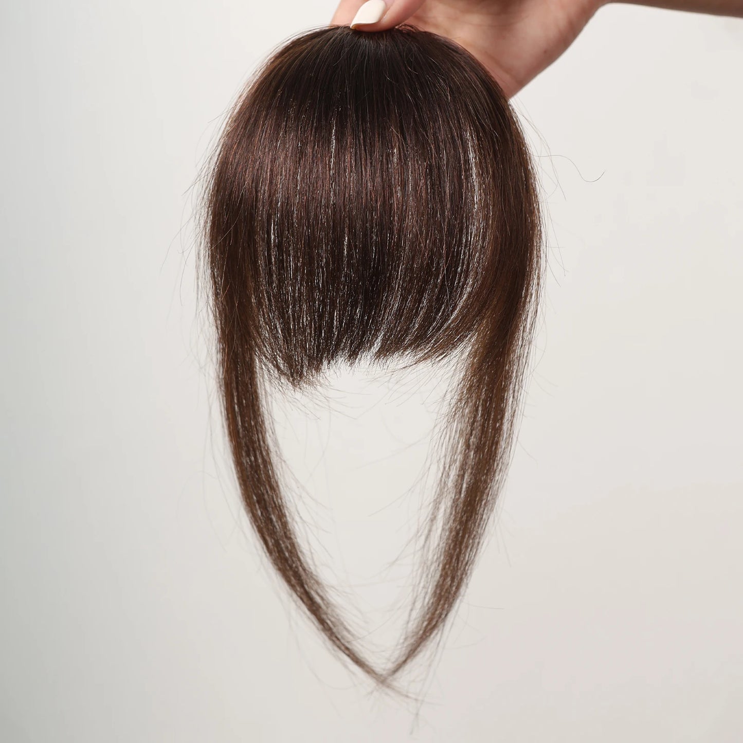 100% Human Hair Clip-In Bangs - Natural Brown Wispy Fringe with Temples, 4.5in Air Bang Hairpiece for Women