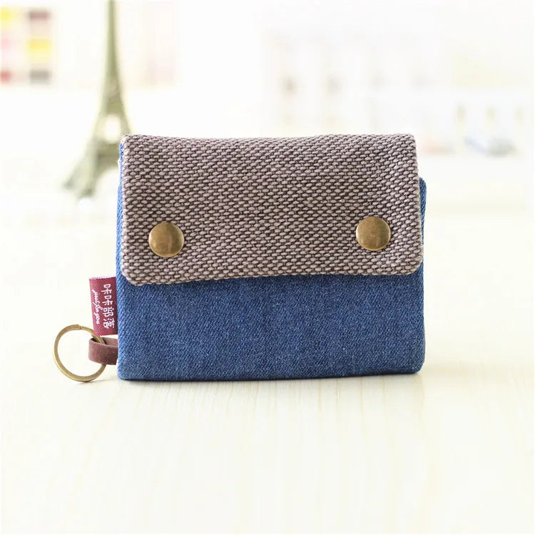 Handmade Three-Fold Fabric Wallet — Short Zipper Purse for Women & Men, Multi-Function Card & Key Holder for Teens