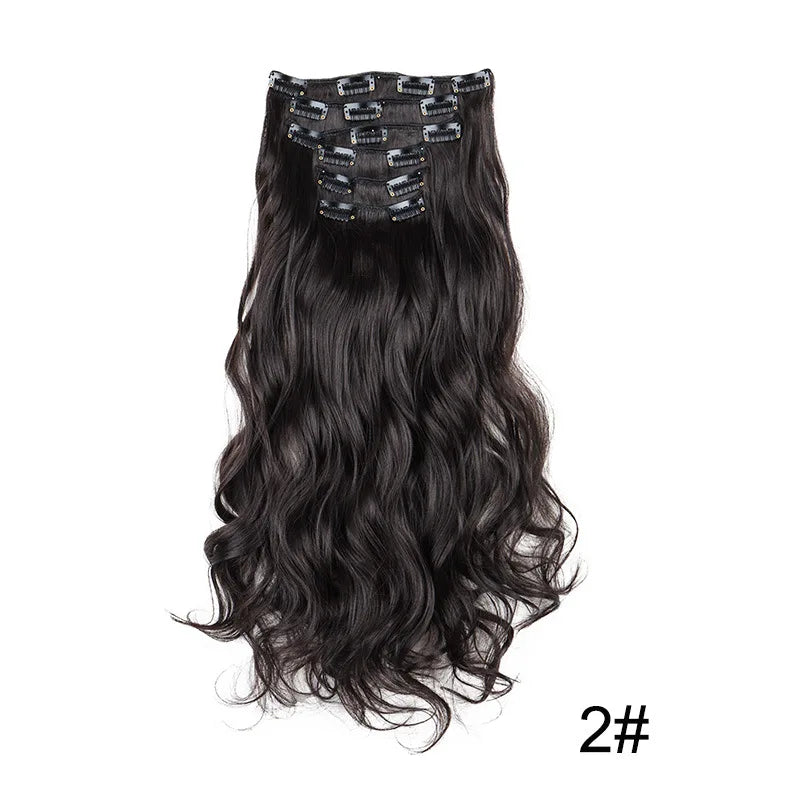 24-Inch 16 Clips-in Hair Extensions – Long Straight Synthetic Blonde & Black Hairpieces, Heat Resistant for Daily Use