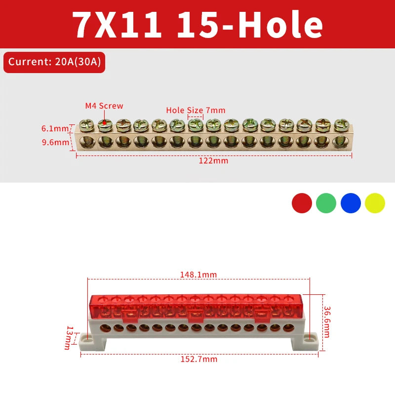 Brass Terminal Block A10 Multi-Hole (3–15 Way) – Neutral Power Distribution Terminal Strip for Electrical Cabinets & Panels