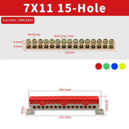 Brass Terminal Block A10 Multi-Hole (3–15 Way) – Neutral Power Distribution Terminal Strip for Electrical Cabinets & Panels