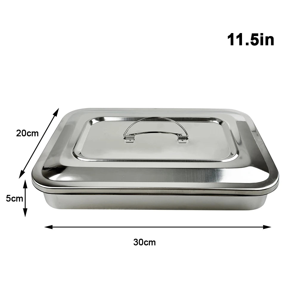 Stainless Steel Dental Instruments Tray with Lid – Surgical Sterilization & Disinfection Container