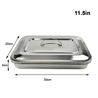 Stainless Steel Dental Instruments Tray with Lid – Surgical Sterilization & Disinfection Container