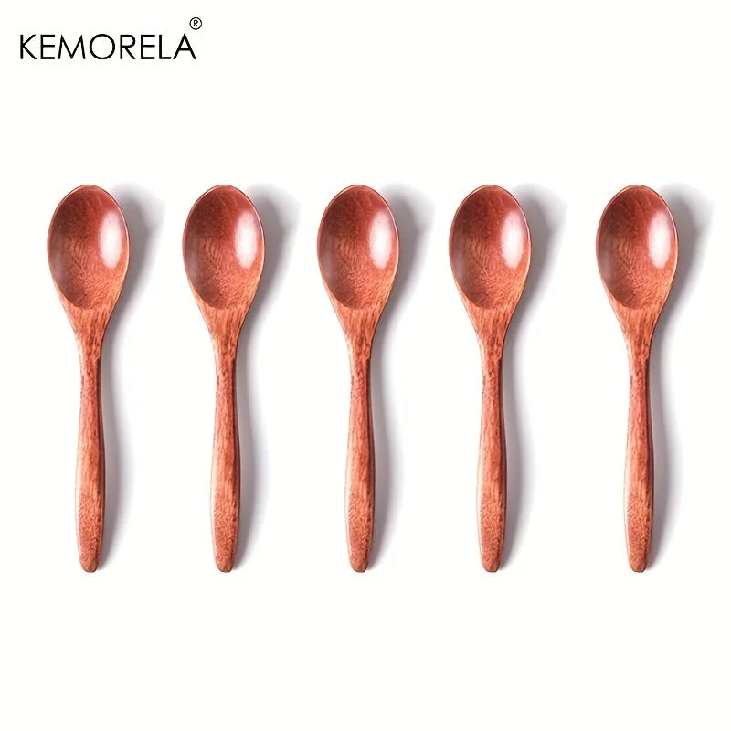 6pcs Wooden Coffee & Tea Spoon Set — Long Handle Honey Dessert Stirring Teaspoons Tableware