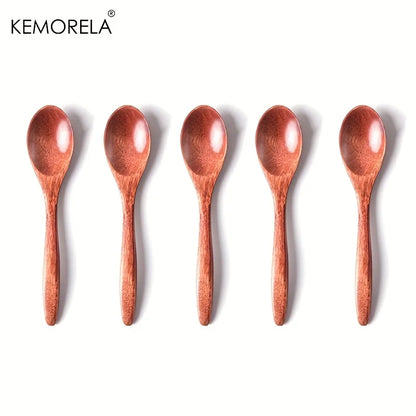 6pcs Wooden Coffee & Tea Spoon Set — Long Handle Honey Dessert Stirring Teaspoons Tableware