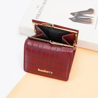 Baellerry Short Women’s Wallet — Crocodile Pattern Coin & Card Holder with Photo Slots, Hasp Purse for Girls
