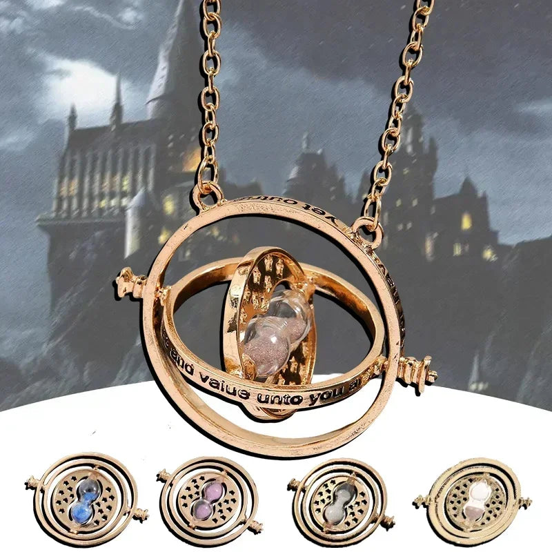 Harry Potter Time-Turner Hourglass Necklace - 360° Rotatable Cosplay Pendant and Unique Mother’s Day Gift
