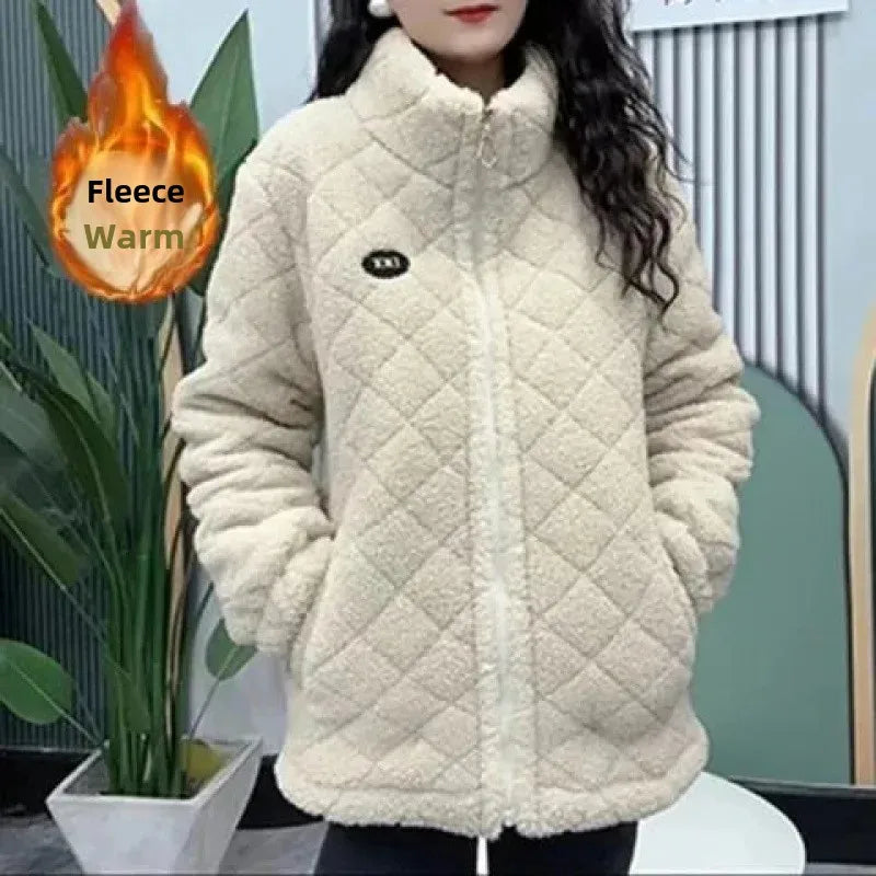 Women’s Thickened Hooded Cotton Jacket – Fleece-Lined Winter Coat, Warm Mommy-Style Outerwear by AE Stock