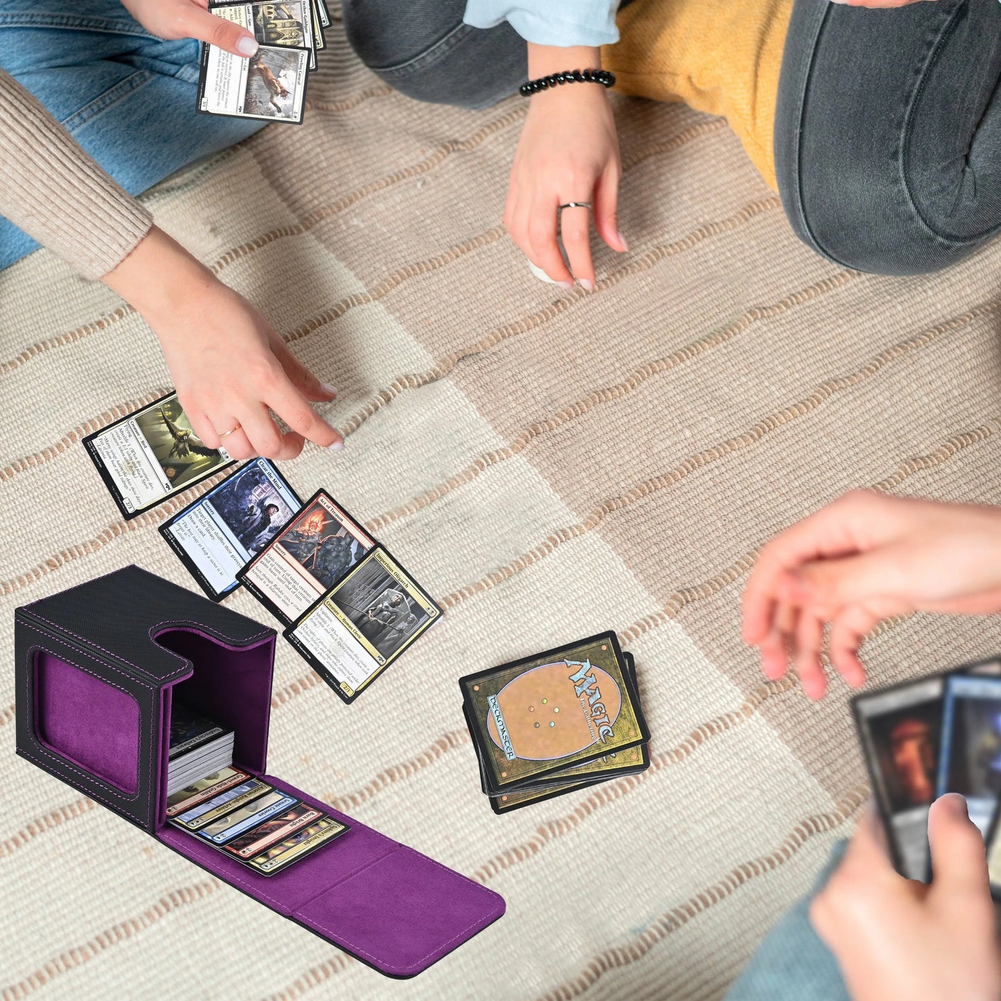 MTG Card Deck Box with Display Window – Magnetic PU Leather Storage for 120+ Single-Sleeved Trading Cards