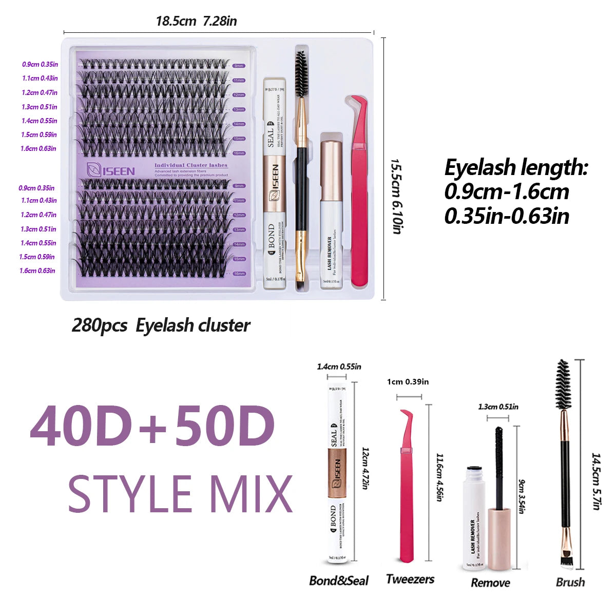 DIY Lash Extension Kit – Mix Styles Lash Clusters, Individual Lashes, Bond & Seal, Remover, Tweezers & Lash Brush for Easy Self-Application Makeup