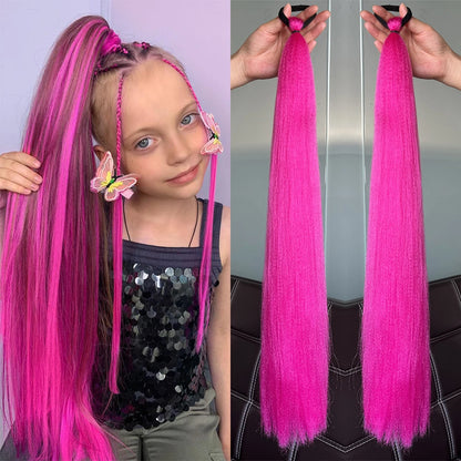 Synthetic Colorful Ponytail Extensions – Long Straight Braided Hairpieces with Rubber Band for Women