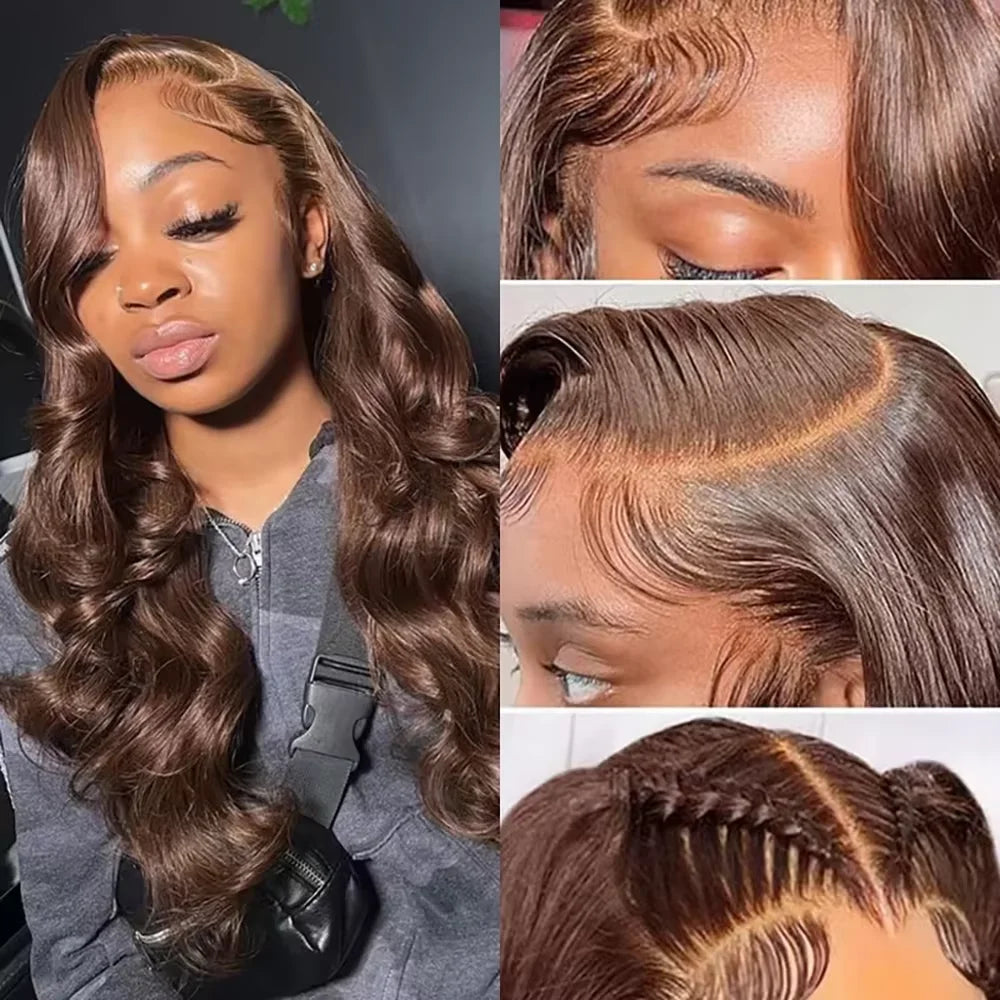 13x6 HD Lace Front Wig – Dark Brown Body Wave Human Hair Wig, 36 Inch Pre-Plucked Brazilian Chocolate Brown Lace Frontal Wig