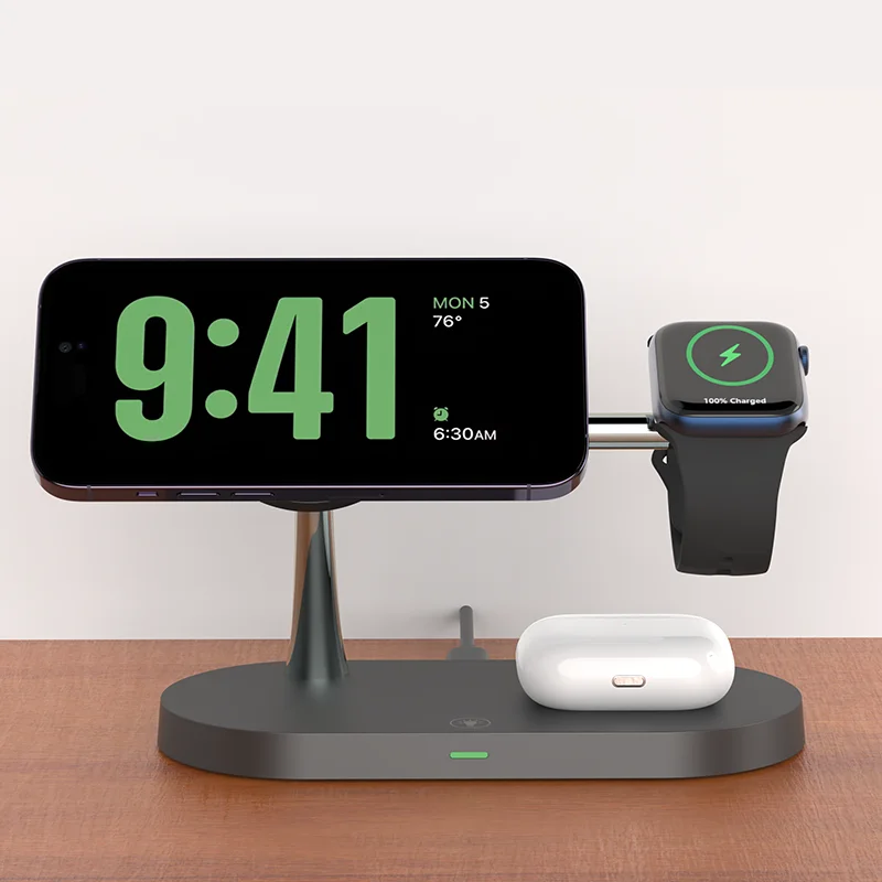 3-in-1 Magnetic Wireless Charger Stand: Fast Charging Station for iPhone 12/13/14/15, Apple Watch 9/8/7/6/5, Airpods 2/3 Pro