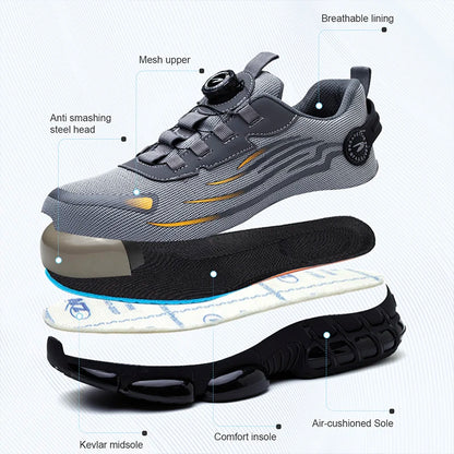 Rotating Button Men’s Safety Shoes – Anti-Smash & Anti-Puncture Work Boots, Fashion Sport Protective Footwear