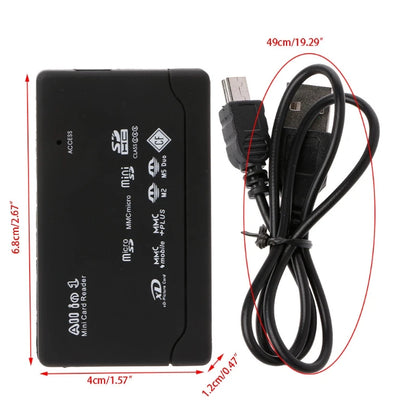 21 in 1 Memory Card Reader - USB External Mini SDHC, M2, RS, MMC, XD, CF, TF, MS with USB Cable, Available in 1/2/5/10PCS