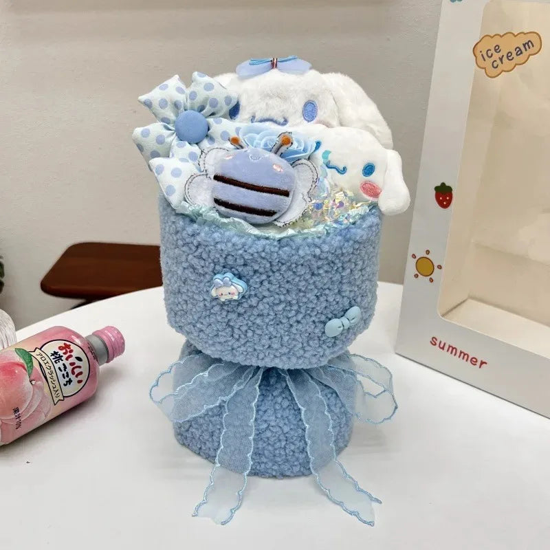Sanrio Hello Kitty & Friends Plush Doll Bouquet – Cute Cartoon Cinnamoroll, Kuromi, My Melody Toys for Flower Girls & Kids – Perfect Holiday Gift