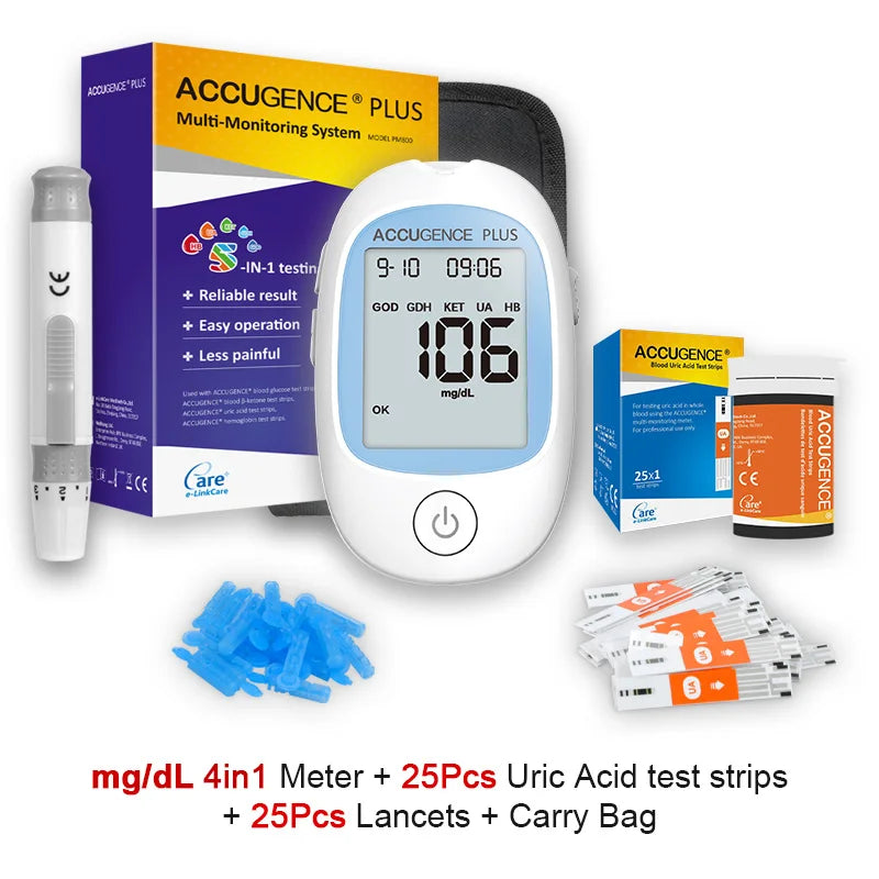 4-in-1 Multifunction Blood Monitor – Hemoglobin, Glucose, Ketone, Uric Acid Test for Diabetes, Anemia, Gout