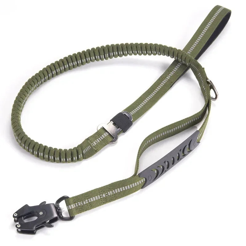 Reflective Shock-Absorbing Dog Leash – Heavy-Duty Tactical Bungee Leash with Car Seatbelt for Large Dogs, No-Pull Pet Leash