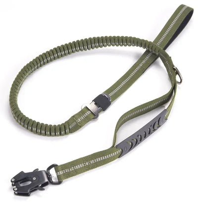 Reflective Shock-Absorbing Dog Leash – Heavy-Duty Tactical Bungee Leash with Car Seatbelt for Large Dogs, No-Pull Pet Leash