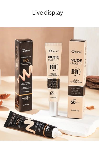 Ocheal 30g BB/CC Sunscreen Cream SPF 50/PA+++ – Anti-Aging, Long-Lasting Full Coverage Facial Foundation