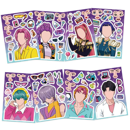 8/16/24PCS Cartoon K-POP Toy Puzzle Stickers — DIY Face Stickers, Handicraft & Stationery Waterproof Stickers