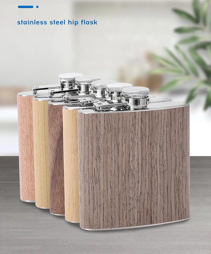 6oz Stainless Steel Hip Flask – Wood Grain Leather Wine Bottle, Portable Russian Flag Outdoor Flagon Gift for Men