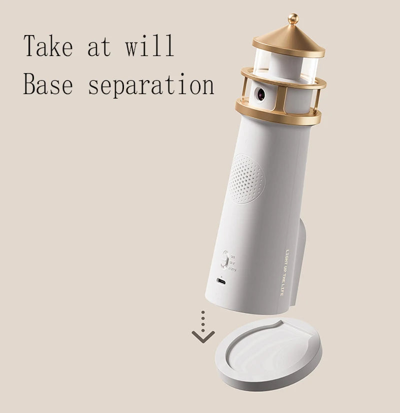 Moon Lamp Projection Night Light – Lighthouse Design with Bluetooth Music, Remote Control & Motion Sensor, Ambient Light for Xmas & Birthday Gift