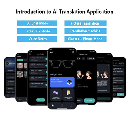 Smart AI Translation Glasses — Real-Time 164-Language App Translator with Photochromic Gray-Black Lenses