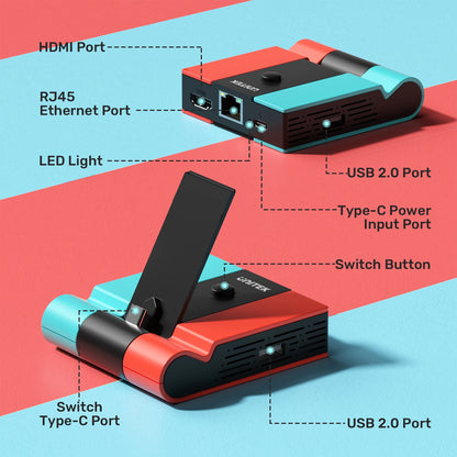 Unitek Game Dock for Nintendo Switch OLED — 45W PD Charging, LAN Gigabit Ethernet & 4K HDMI Gaming Docking Station for TV