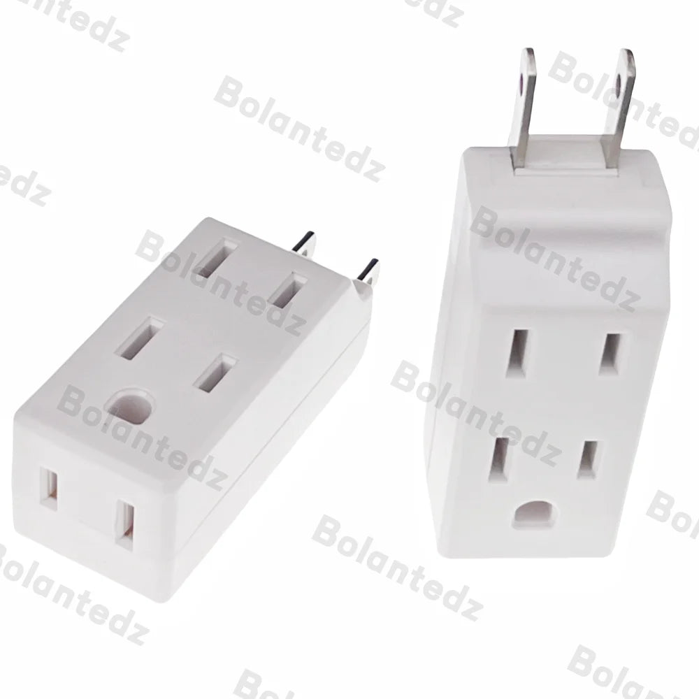 3-in-1 US Power Plug Adapter - NEMA 1-15R Two-Pin to Three-Pin Socket Converter for American Standard Plugs