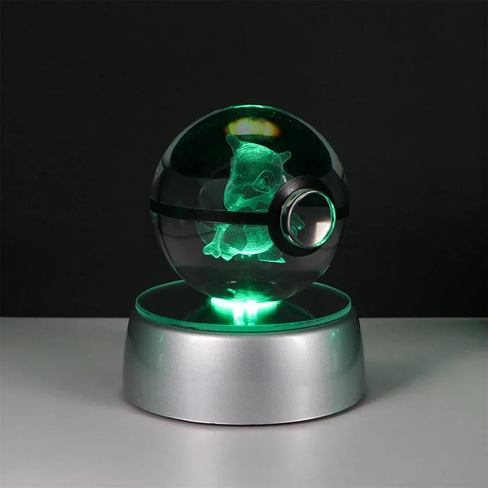 Pokémon 3D Crystal Ball LED Night Light – Pikachu Gengar Eevee Mewtwo Pokéball Base Lamp Kids Birthday & Home Decor Gift