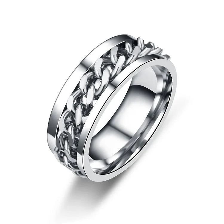 Titanium Steel Spinner Chain Ring - Rotatable Decompression Ring with Bottle Opener Design for Men & Women