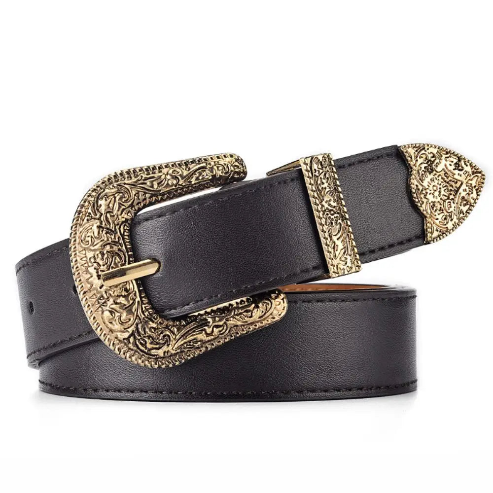 Vintage Carved Needle Buckle Belt — PU Leather Punk Hip Hop Rock Style Unisex Jeans Belt, Y2K Fashion Accessory