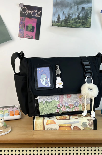 Y2K Japanese Harajuku School Bag — 2024 Transparent Itabag Crossbody for Teenage Girls with DIY Badge Display Plate