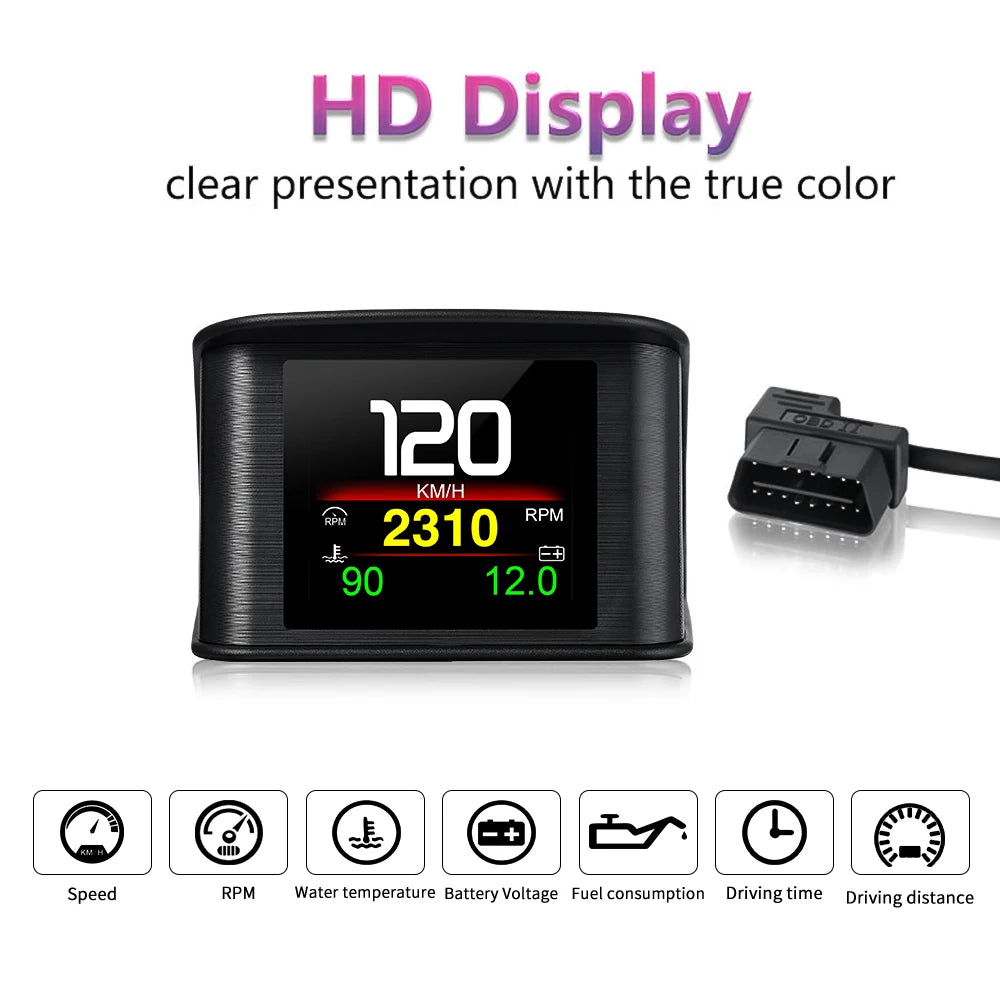 P10 Pro Head-Up Display – On-Board OBD2 Computer with Digital Speedometer, Mileage, Temperature & Driving Data Gauge