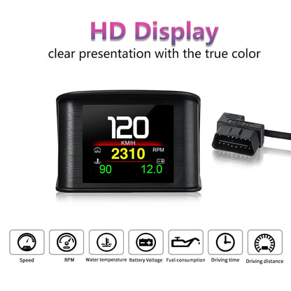 P10 Pro Head-Up Display – On-Board OBD2 Computer with Digital Speedometer, Mileage, Temperature & Driving Data Gauge