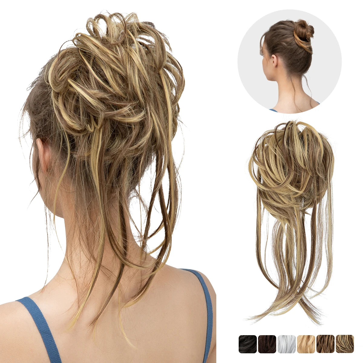Synthetic Elastic Messy Bun Hairpiece – Curly Scrunchie Chignon, Black, Blonde, Brown Updo Donut for Women, Natural Fake Hair