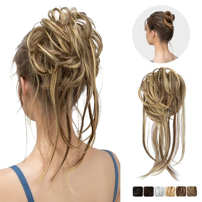 Synthetic Elastic Messy Bun Hairpiece – Curly Scrunchie Chignon, Black, Blonde, Brown Updo Donut for Women, Natural Fake Hair